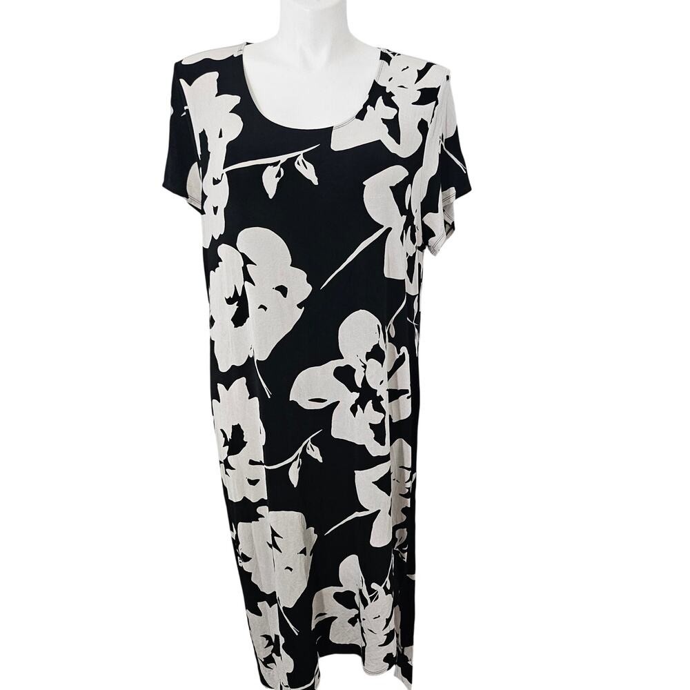 Chico's Travelers Black White Floral Maxi Dress - Size XXL